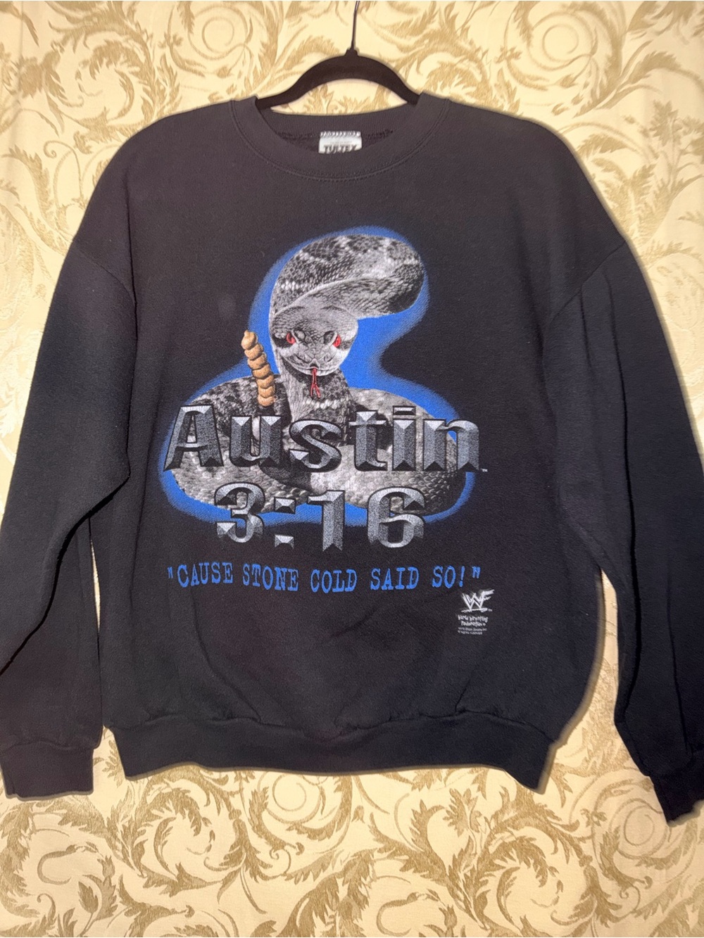 Tultex Rare Black Austin 3:16 Graphic Crewneck Sweater with Blue Accents
